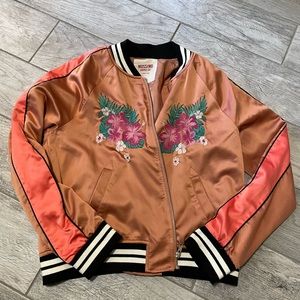 Embroidered pink bomber jacket